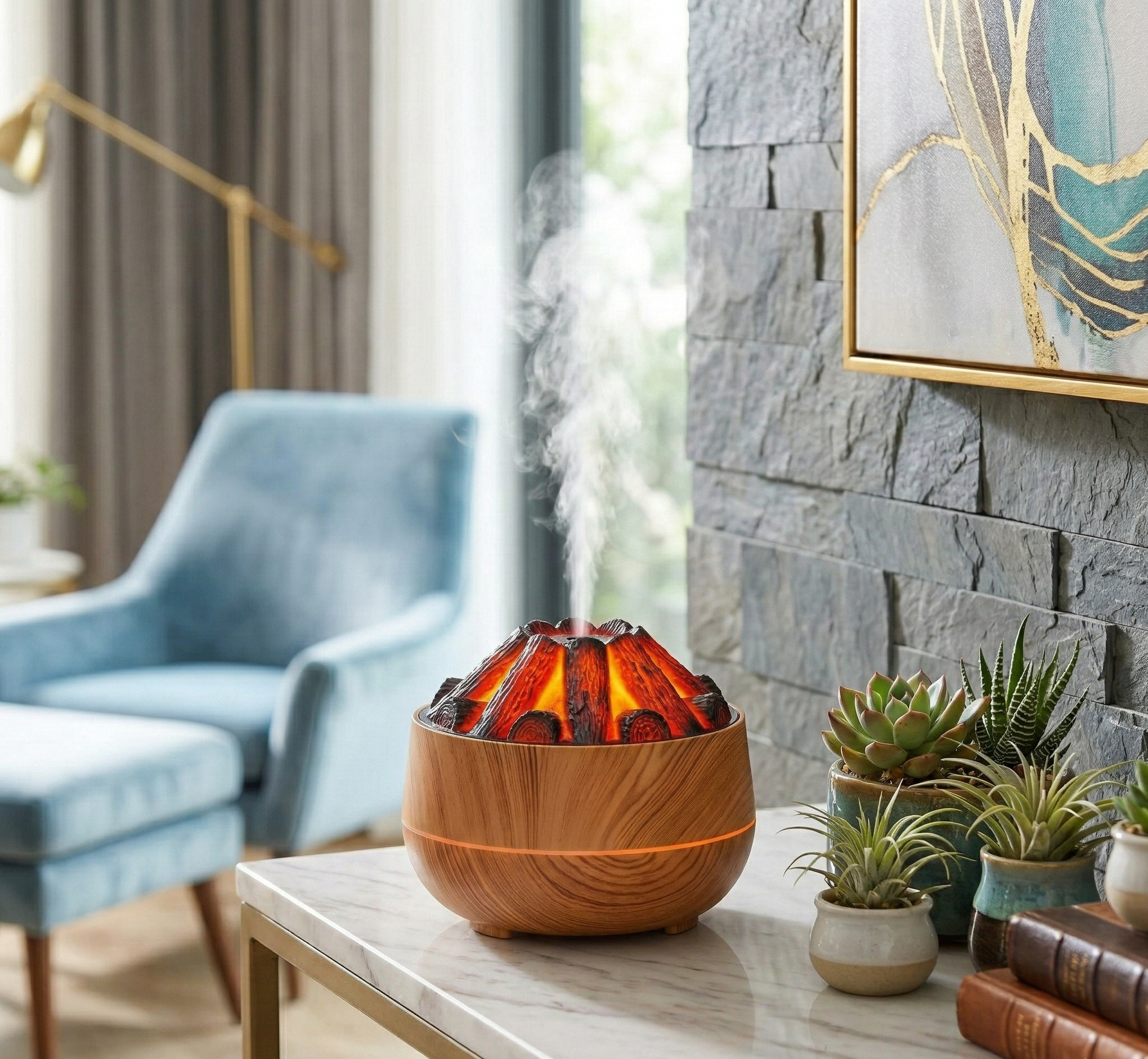 Humidificador  Diseño fogata simil madera