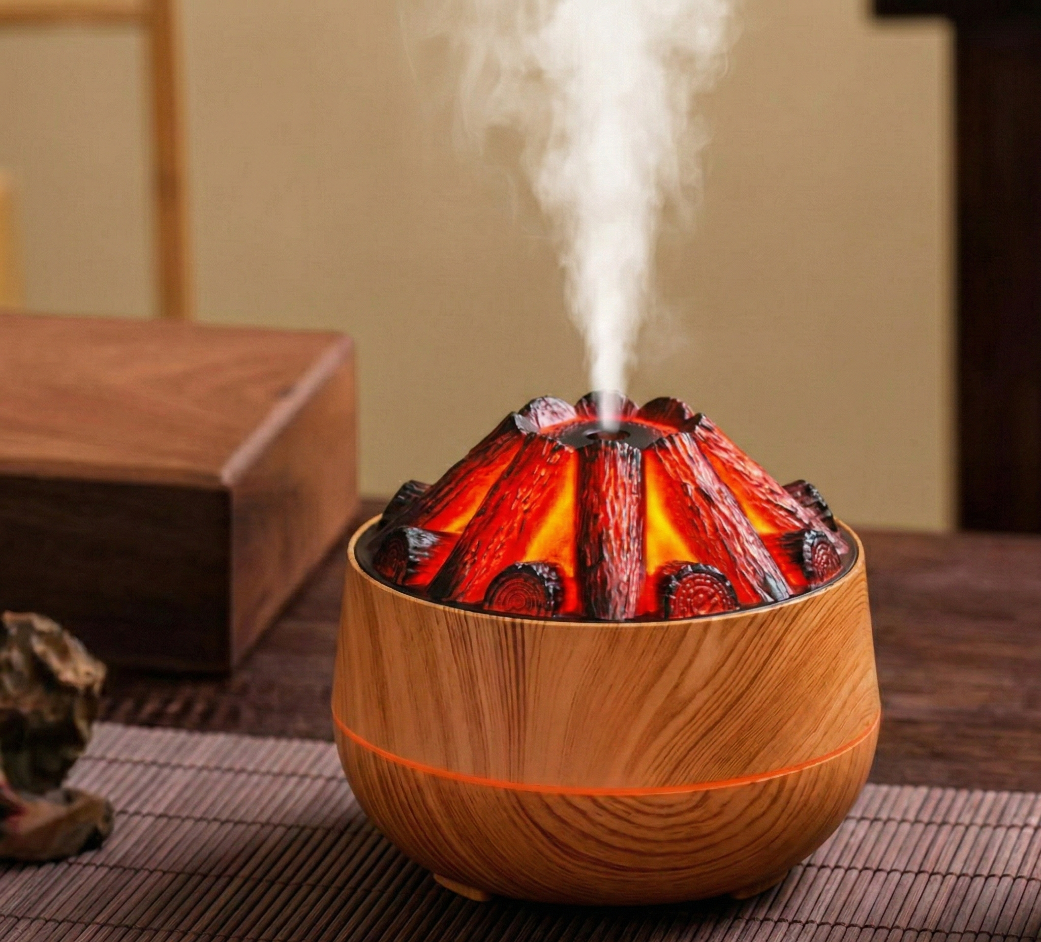 Humidificador  Diseño fogata simil madera